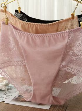 N200出口韩国订单女士中腰性感网纱蕾丝无痕面料小平角内裤M/L/XL