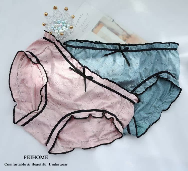 N542舒适女士中低腰木耳边内裤
