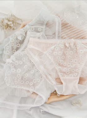 N611舒适女士低腰网纱花朵刺绣清新可爱女生内裤M/L/XL