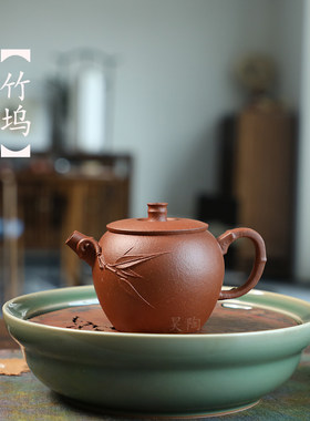 昊陶全手工贴花高纯红降坡泥小壶