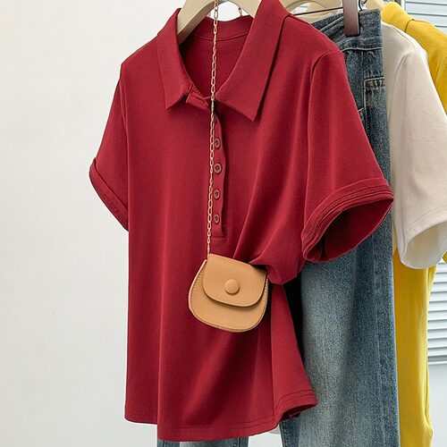 今喜加衣~2026夏装新款胖mm大码女气质休闲polo领正肩显瘦短袖T恤