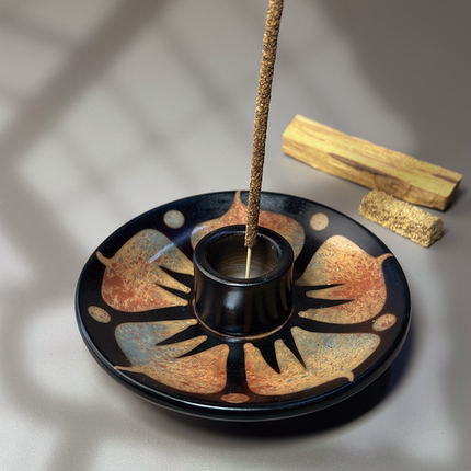 秘鲁原住民手工陶瓷香盘 秘鲁圣木底座燃烧托盘家居装饰