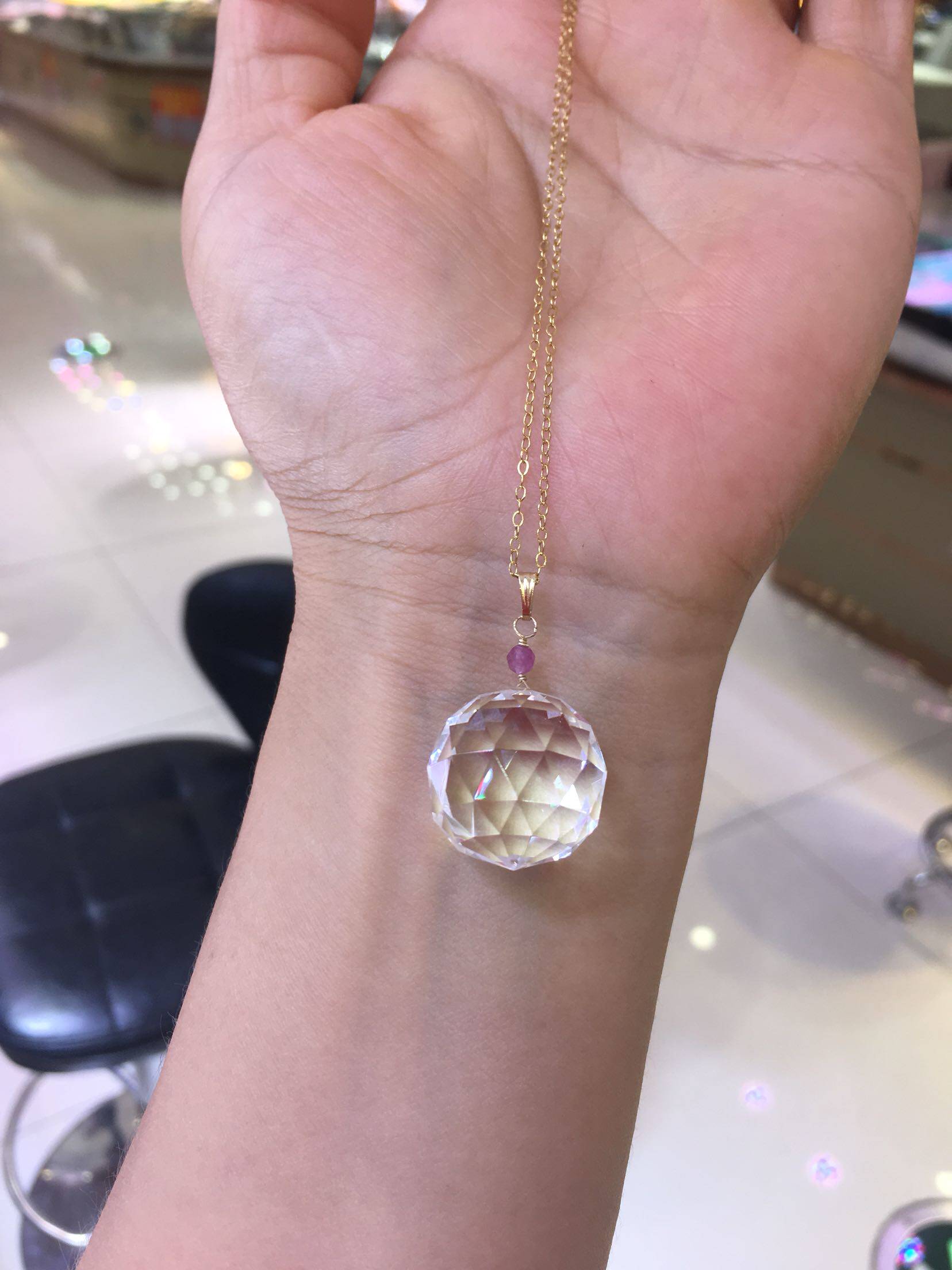 天然白水晶吊坠锁骨链搭配碧玺14k包金链支持任何检测
