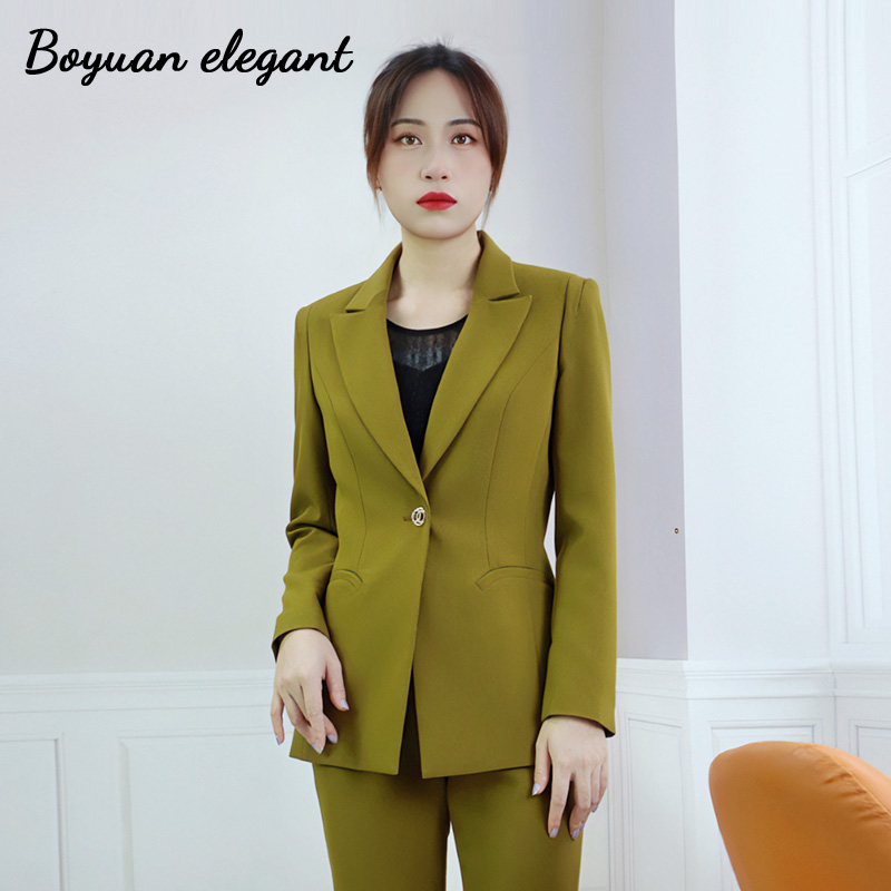 柏媛暗绿色西装外套女2025高级感气质工作服职业正装修身西服上衣