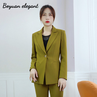 柏媛暗绿色西装外套女2026高级感气质工作服职业正装修身西服上衣