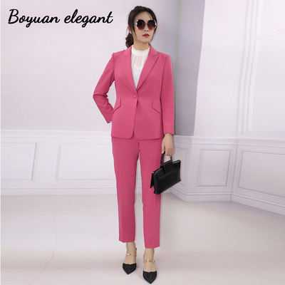 玫红色高级感通勤西装职业套装女