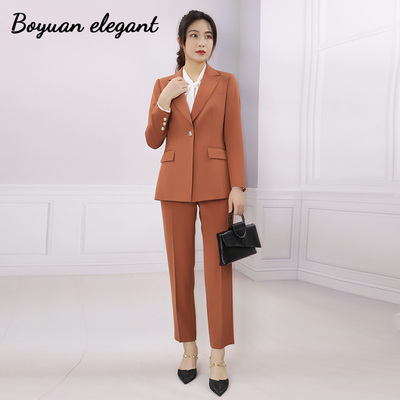 橘色修身西装套装女气质女神高级