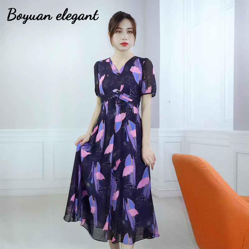 法式复古蝴蝶印花显瘦茶歇连衣裙