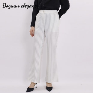 柏媛条纹微喇西装裤女2026新款高级垂感高腰显高显腿长辣叭阔腿裤