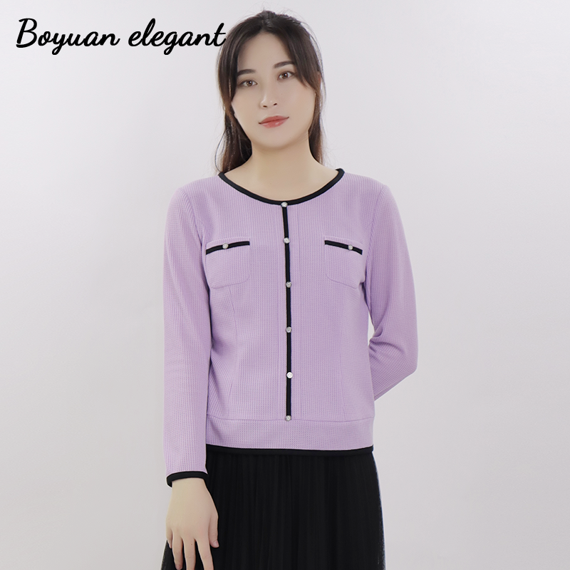 柏媛雅致提花修身长袖套头针织衫女大码圆领时尚洋气外穿温柔上衣