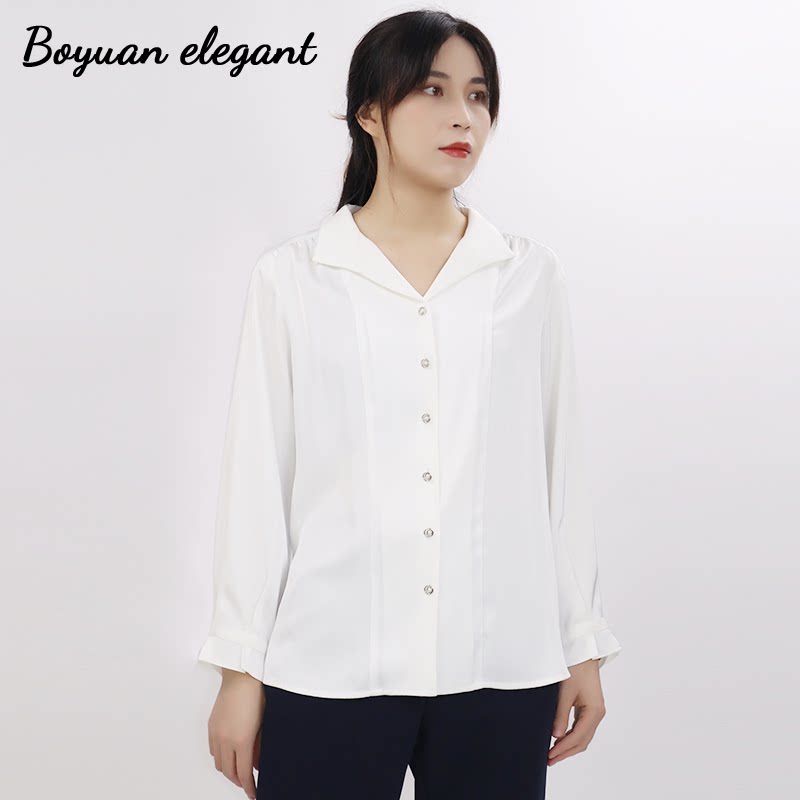 柏媛雅致荷叶边长袖白色衬衫女洋气时尚小众设计感高级感宽松衬衣