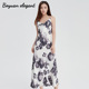柏媛法式 水墨印花缎面吊带连衣裙高级性感显瘦复古国风醋酸长裙女