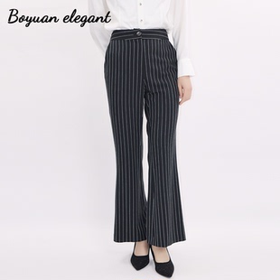 柏媛条纹微喇西裤女显高显腿长2026新款高级垂感高腰辣叭阔腿长裤