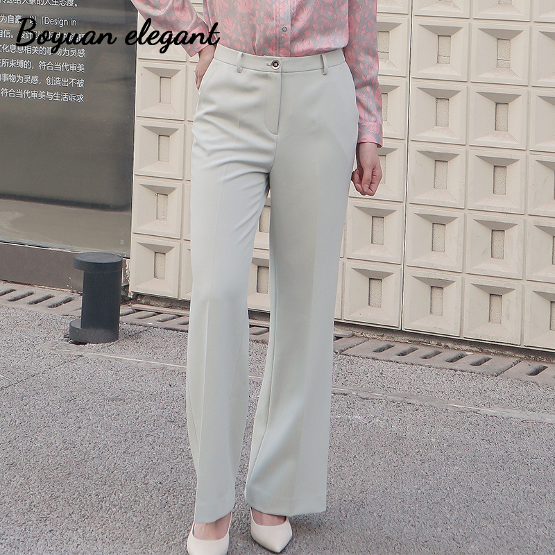 柏媛玛瑙灰职业通勤高腰微喇西装裤女2026新款修身显瘦百搭直筒裤