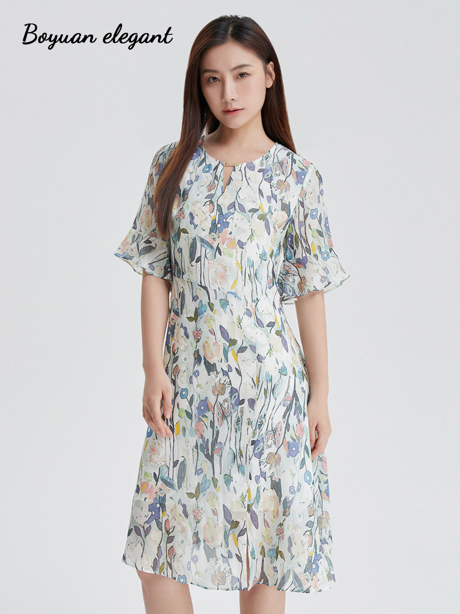 柏媛2026法式碎花高级感中长款荷叶袖时尚蓝花色印花气质连衣裙女,女装/女士精品,连衣裙,淘宝优惠券,粉丝福利购,淘宝优惠卷