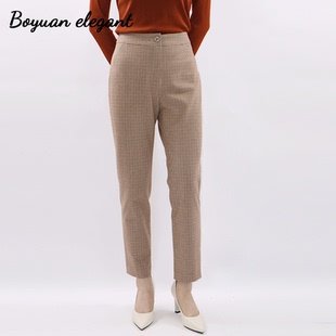 柏媛千鸟格仿毛呢西裤女加厚保暖秋冬新款免烫英伦风通勤直筒长裤