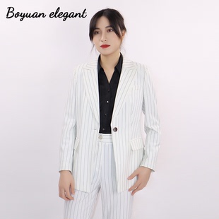 柏媛白色条纹西装外套女土新款高级设计感小众修身职业工作服上衣