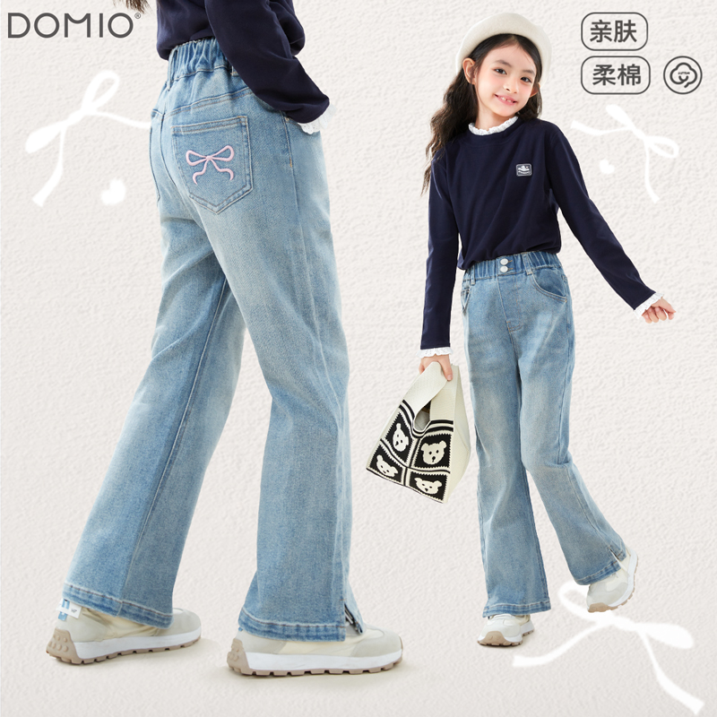 女童牛仔裤2025秋新款冬加绒儿童一体绒长裤中大童弹力裤子喇叭裤