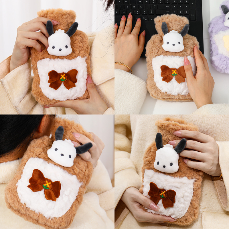 新款柔软仿兔毛公仔保暖注水热水袋可拆洗可爱女生暖手宝
