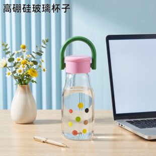 餐具高硼硅玻璃杯轻薄透亮耐高温可爱风女手提杯高温烤花杯子圆形