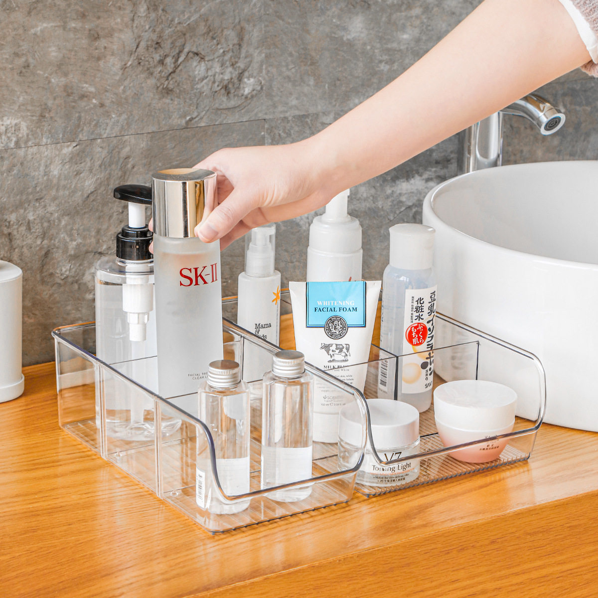 化妆品收纳盒家用梳妆台桌面杂物收纳盒卫生间浴室透明收纳筐,收纳整理,化妆箱/盒,淘宝优惠券,粉丝福利购,淘宝优惠卷