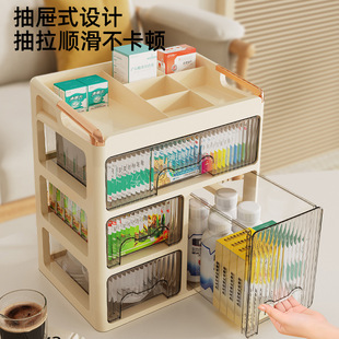 桌面药箱收纳盒家用抽屉式大容量轻奢带分隔塑料医药箱大号急救箱