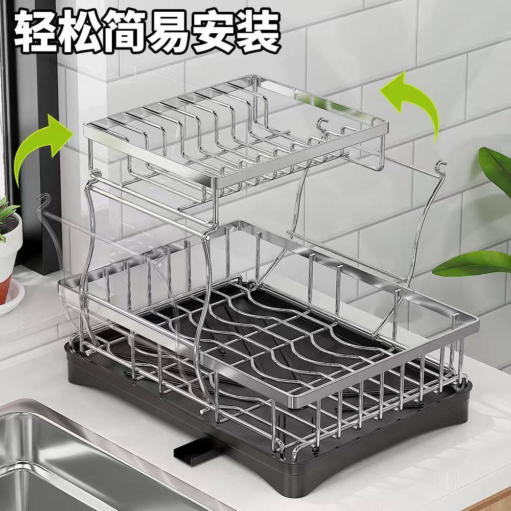 不锈钢双层厨房碗架免安装刀叉水杯收纳置物架沥水碗碟收纳架,厨房/烹饪用具,碗架,淘宝优惠券,粉丝福利购,淘宝优惠卷