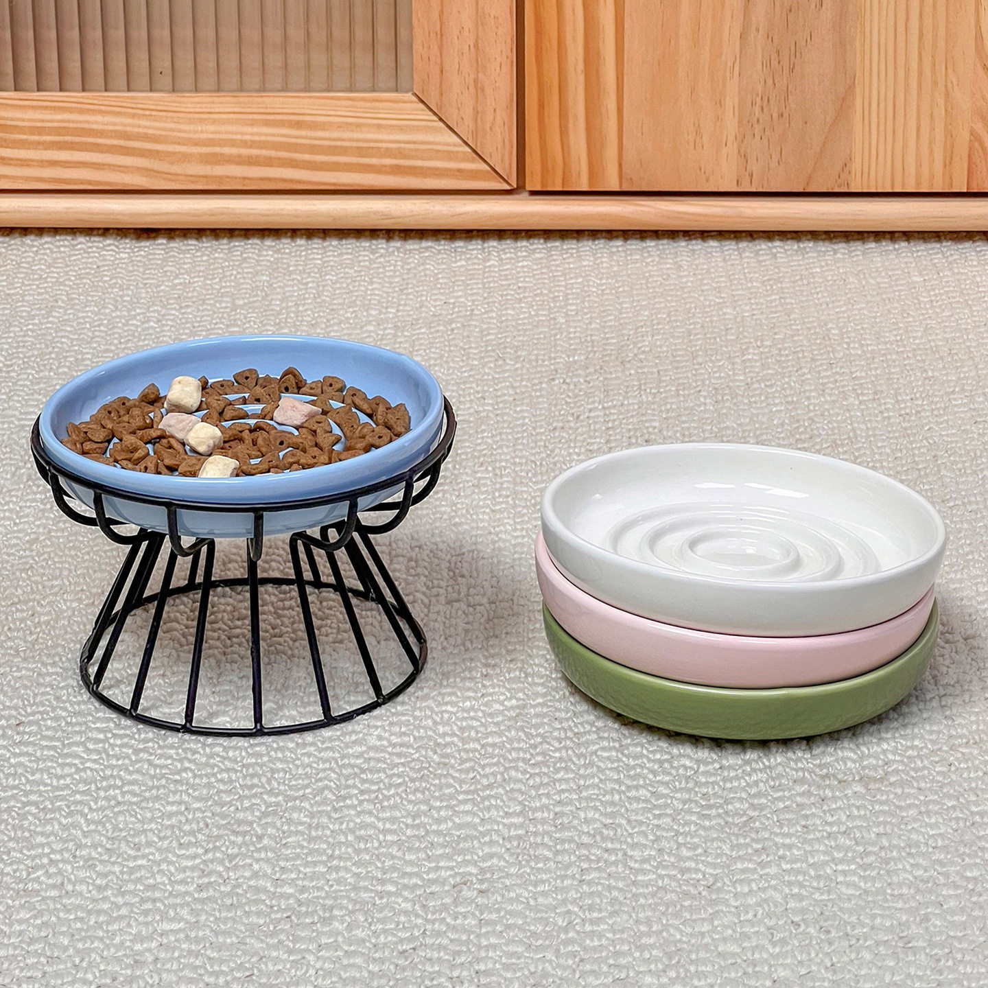 简约纯色圆圈慢食碗带密集铁架家用陶瓷宠物碗猫碗狗碗防噎缓食盆,宠物/宠物食品及用品,宠物智能碗,淘宝优惠券,粉丝福利购,淘宝优惠卷