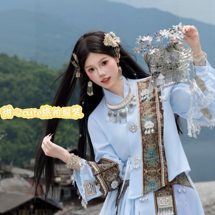 新款苗疆少女服装民族服装民族风旅拍写真摄影舞蹈演出服日常苗疆