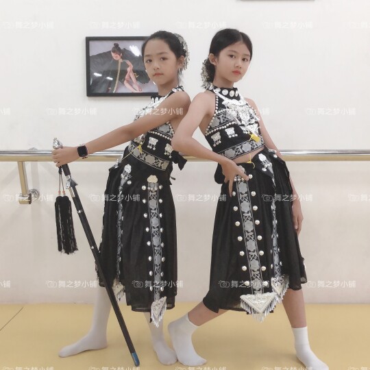 儿童苗族高档练习裙表演服课堂练舞女童演出服民族舞蹈大摆裙六一
