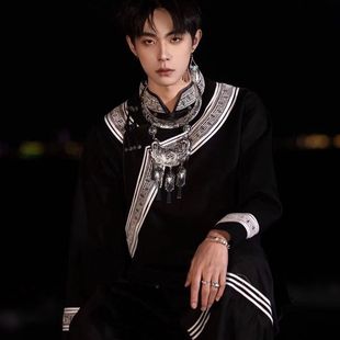 凉山彝族服装 彝族衣服男上衣外套手工刺绣精致伴郎新郎日常服