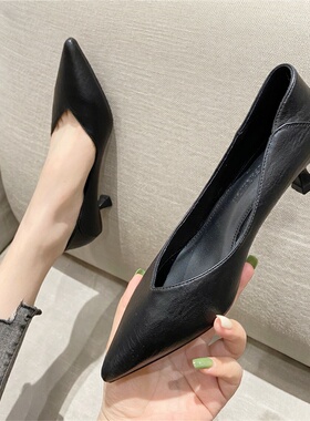 3cm低跟单鞋女2026春季新款职业尖头网红高跟鞋细跟小跟软皮女鞋