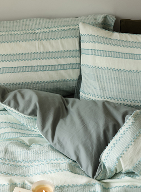 复古全棉剪花四件套纯棉全棉蓝色被套床单高级感套件200x230cm