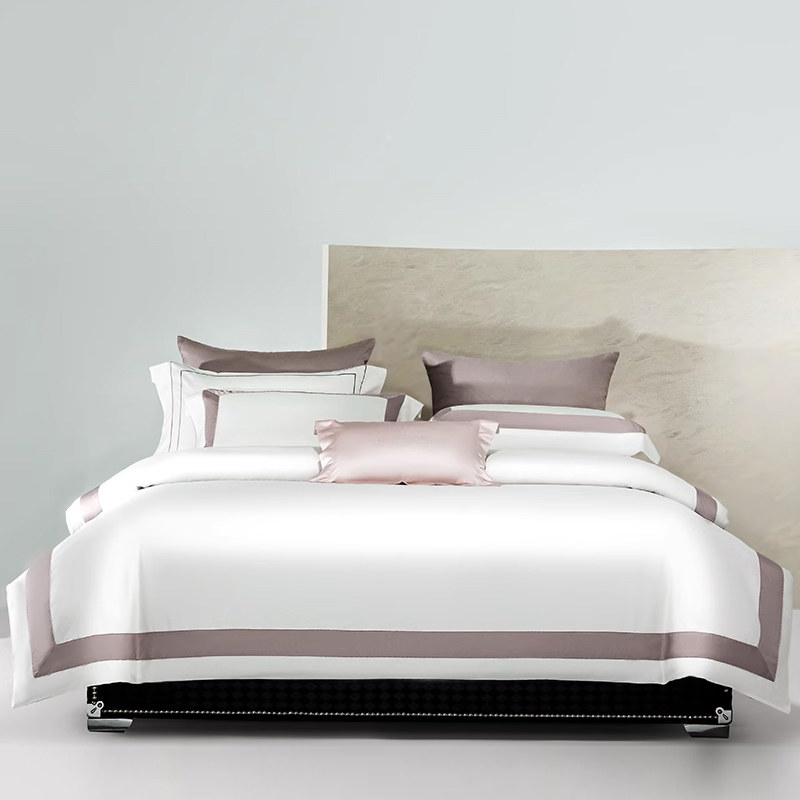 现代轻奢纯棉床单被罩纯色素雅欧式简约进口长绒棉床上四件套