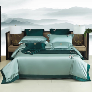 高档新中式 床上四件套高端中式 样板间床品刺绣轻奢中国风床单被套