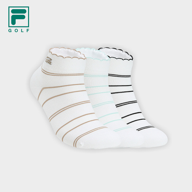 FILA 斐乐官方女新款低腰袜套装高尔夫运动袜舒适袜子条纹袜3双