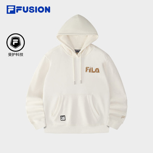 FILA 刺绣宽松针织上衣 FUSION斐乐潮牌女子连帽卫衣2025春季 新款