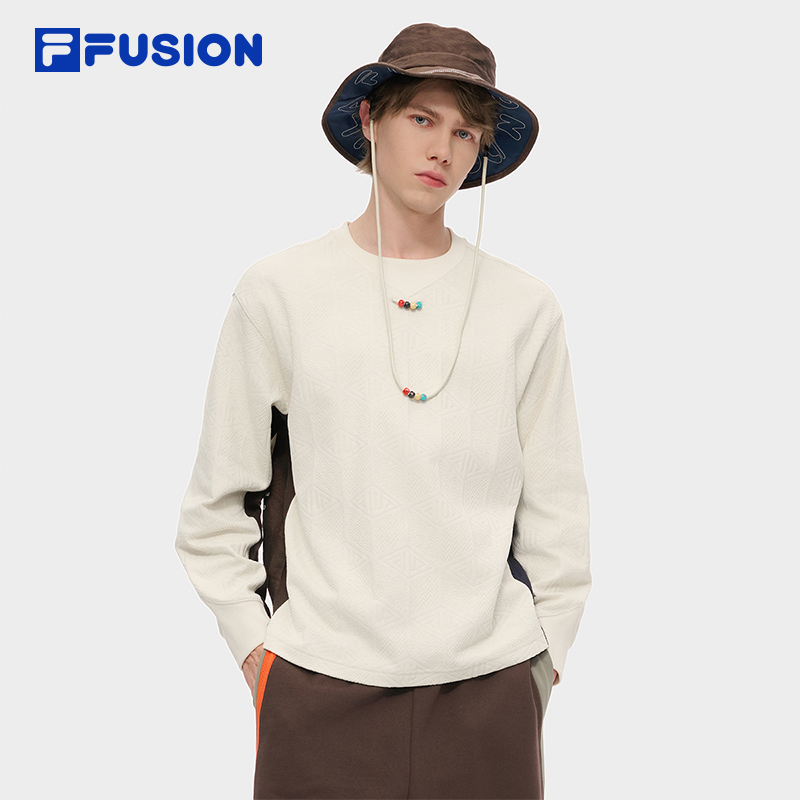 FILA FUSION斐乐潮牌男子套头卫衣2025秋季新款宽松撞色针织上衣