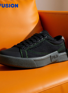 FILA FUSION斐乐潮牌男鞋2025秋新款情侣POP滑板鞋黑色帆布鞋女鞋