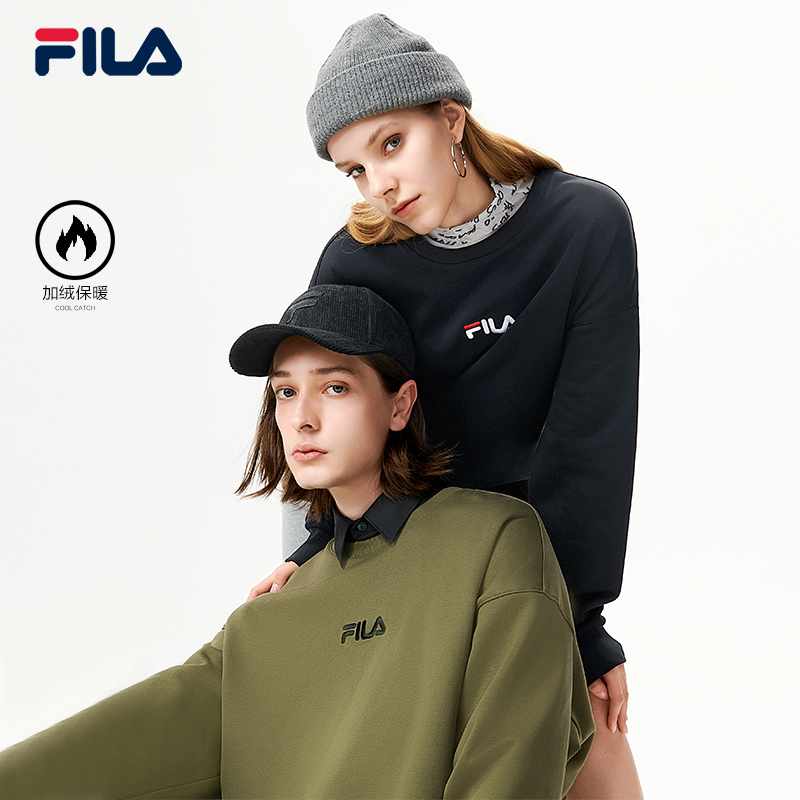 FILA 斐乐官方情侣款套头卫衣2025冬季新款男女同款运动加绒卫衣