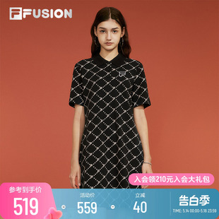 FUSION斐乐潮牌女子针织连衣裙2024夏新款 FILA 休闲时尚 纯棉裙子