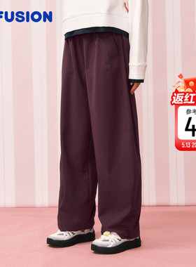 FILA FUSION斐乐潮牌红色长裤女2026春新年款直筒阔腿裤弯刀裤子