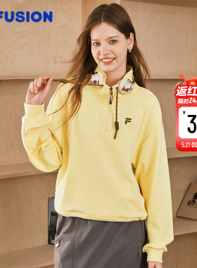 FILA FUSION斐乐潮牌女套头红色卫衣2026春季新年款针织长袖上衣