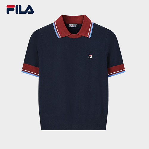 FILA 斐乐官方女子编织衫2026夏季新款时尚百搭撞色修身短袖上衣