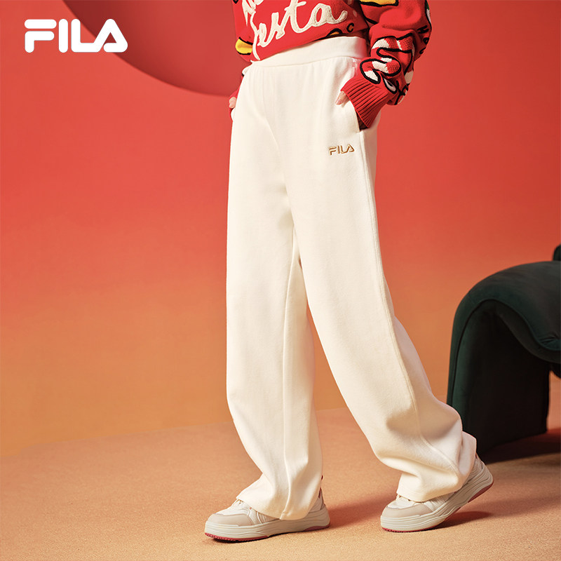 FILA叕运蛇│斐乐女士针织长裤2025春季新款时尚宽松直筒休闲裤子 - fila斐乐顶点专卖店出品
