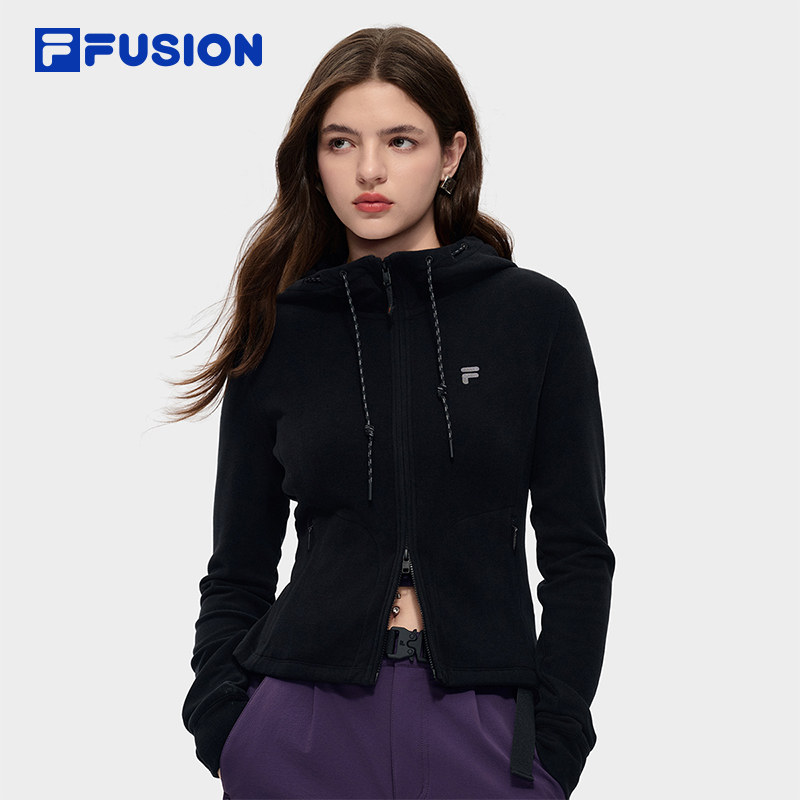 FILA FUSION斐乐潮牌针织连帽外套女2026春新款简约修身保暖上衣,运动服/休闲服装,运动茄克/外套,淘宝优惠券,粉丝福利购,淘宝优惠卷
