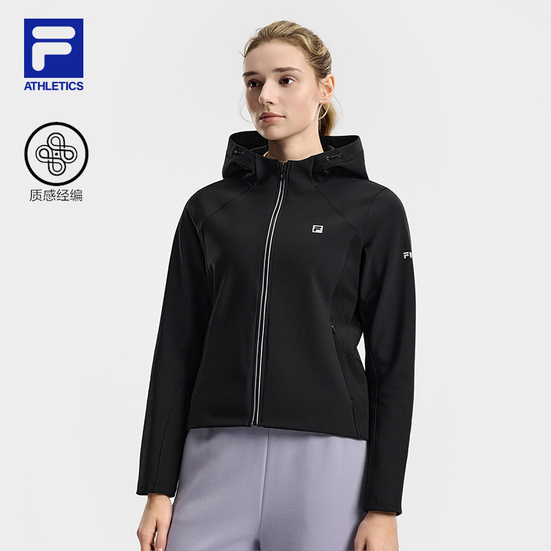 FILA 斐乐官方女士针织连帽外套2026春新款简约基础健身运动上衣