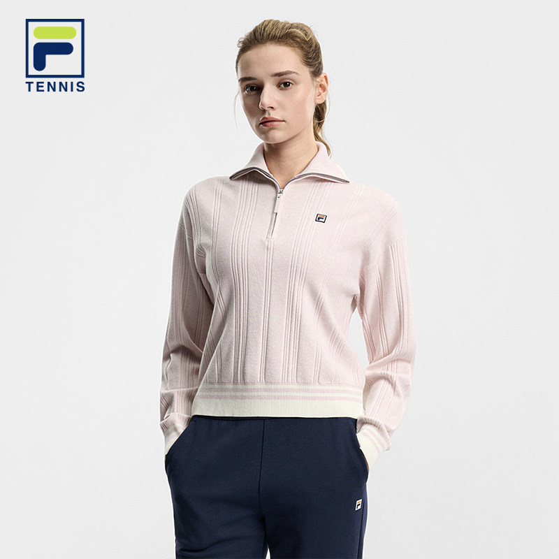 FILA 斐乐官方女子编织衫2026春新款网球运动简约基础半拉链