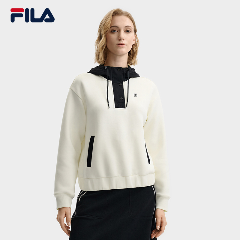 FILA 斐乐官方女子连帽卫衣2025冬新款时尚休闲舒适撞色针织上衣