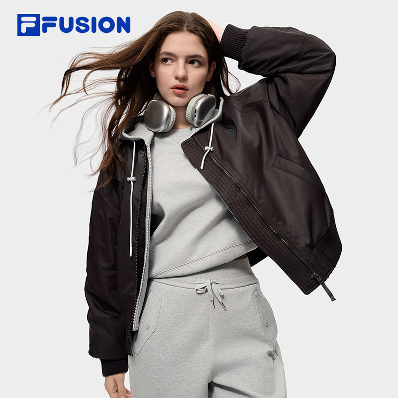 FILA FUSION斐乐潮牌棉服女2026春季新款时尚休闲假两件连帽外套